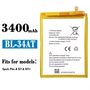 Genuine cell phone battery BL-34AT for Tecno Spark Plus / K9 / K9+