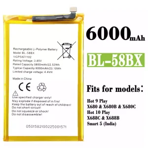 Genuine cell phone battery BL-58BX for Infinix Hot 9 Play /Hot 10 Play
