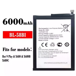 Genuine cell phone battery BL-58BI for ITEL Hot 9 play