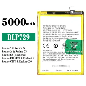 Genuine cell phone battery BLP729 for OPPO Realme 5 / Realme 5i / Realme 5s / Realme C3 / Realme C3 (3 cameras) / Realme C11 2020 / Realme C21 / Realme C21Y / Realme C20