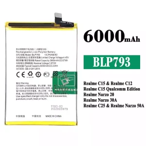 Genuine cell phone battery BLP793 for OPPO Realme C15 / Realme C12 / Realme C25 / Realme Narzo 20 / Realme Narzo 30A / Realme Narzo 50A