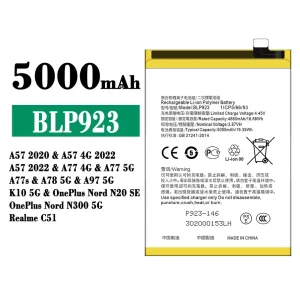 Genuine cell phone battery BLP923 for OPPO A57 2020 /A57 2022 /A77 /A77s /A78/A97/ K10 / OnePlus Nord N20 SE /OnePlus Nord N300 5G /Realme C51
