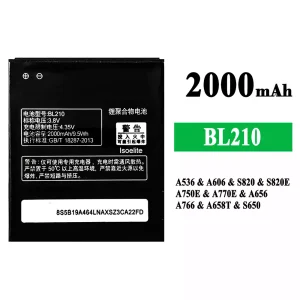 Genuine cell phone battery BL210 for Lenovo A536/A606/S820/S820E/A750E/A770E/A656/A766/A658T/S650